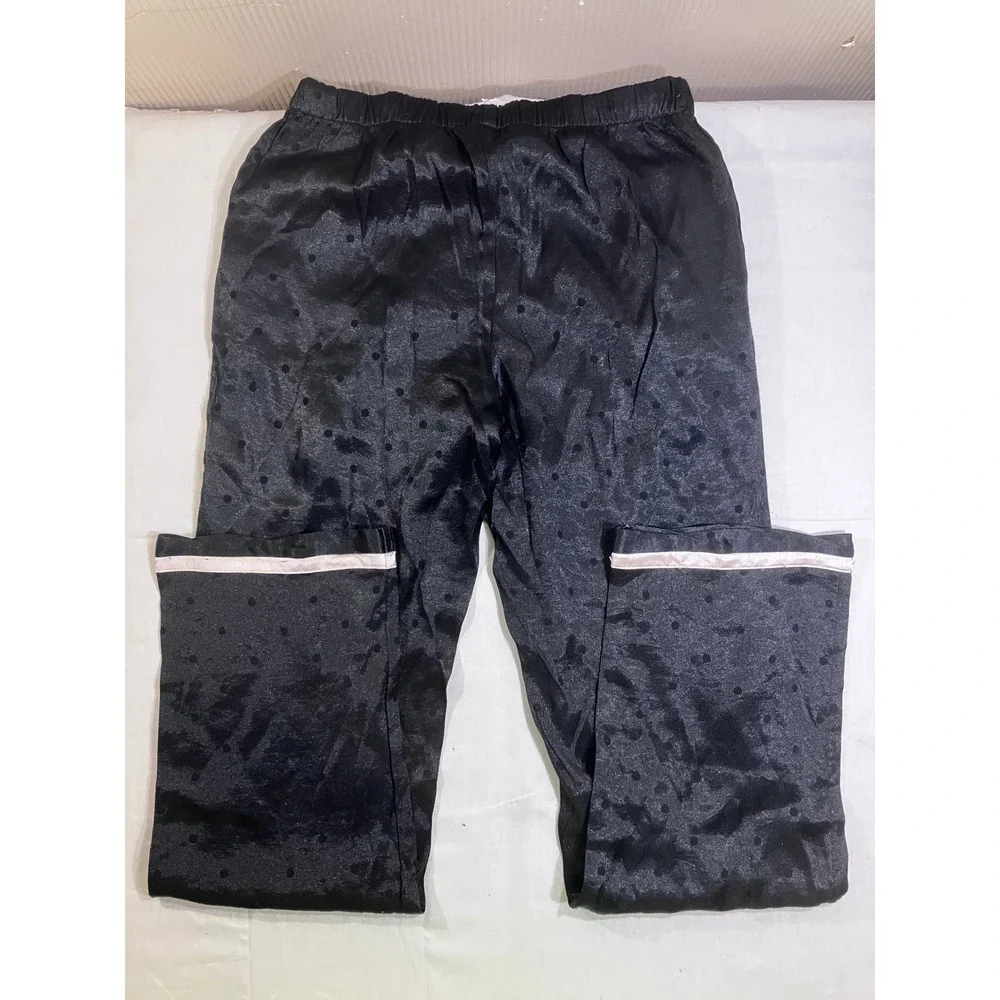 Victorias Secret Black Polka Dot Satin Pajama Set Long Sleeve Button Down‎ Small